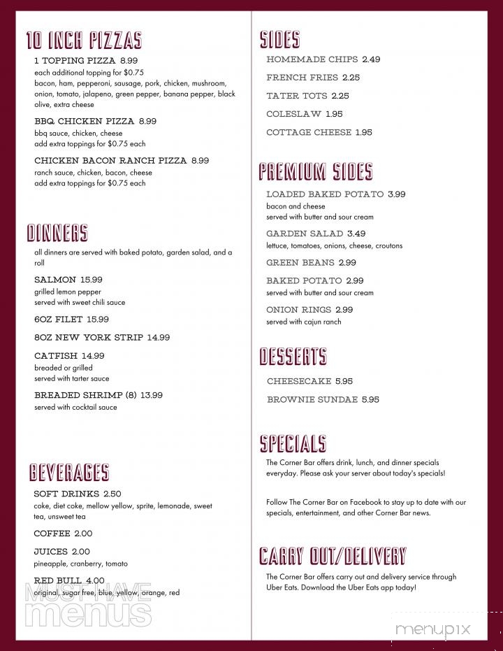 The Corner Bar - Indianapolis, IN menu_pic
