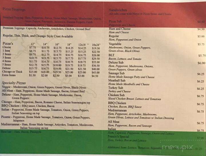 Franco's Pizza - Grand Rapids, MI menu_pic