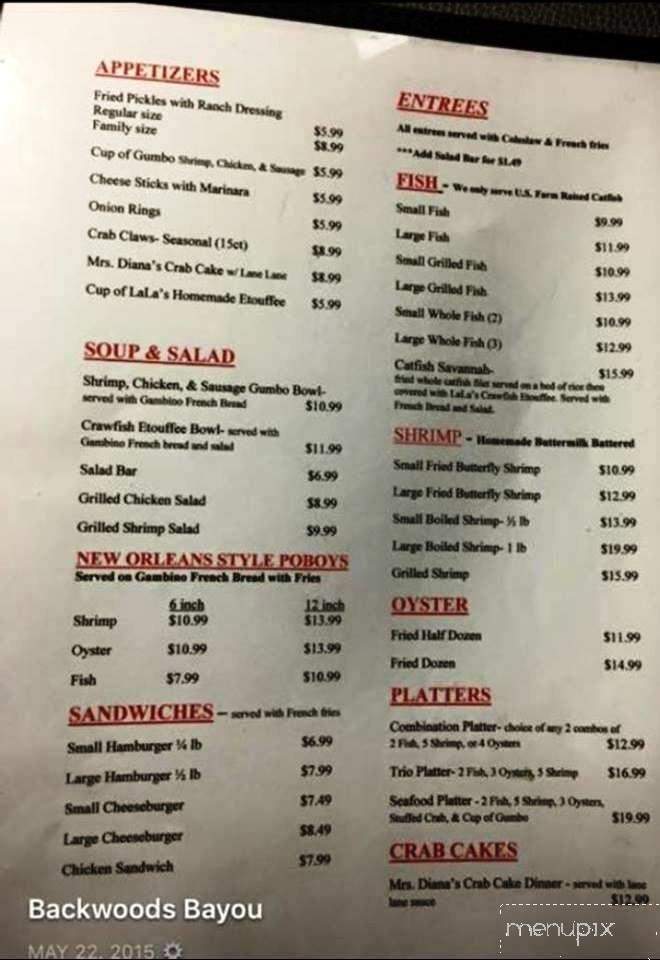 Backwoods Bayou - Brookhaven, MS menu_pic