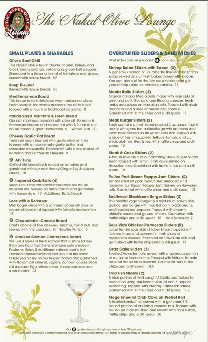 The Naked Olive Lounge - Berkeley Springs, WV menu_pic