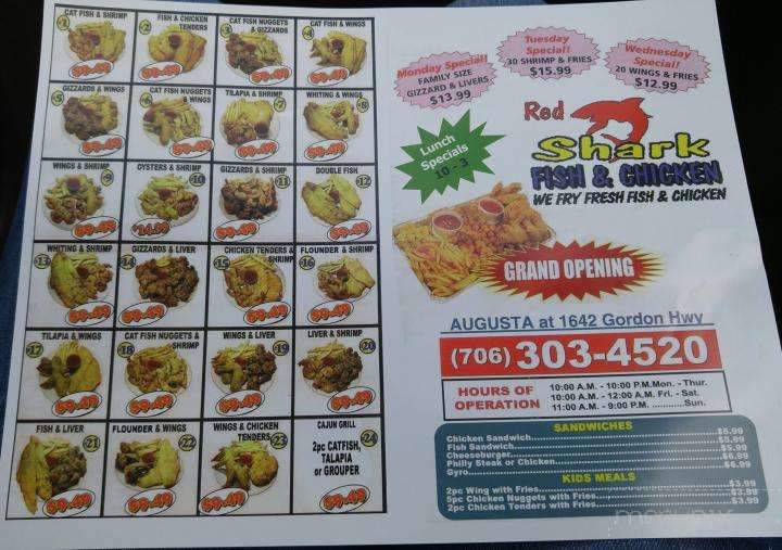 Menu of Red Shark Fish & Chicken in Augusta, GA 30906