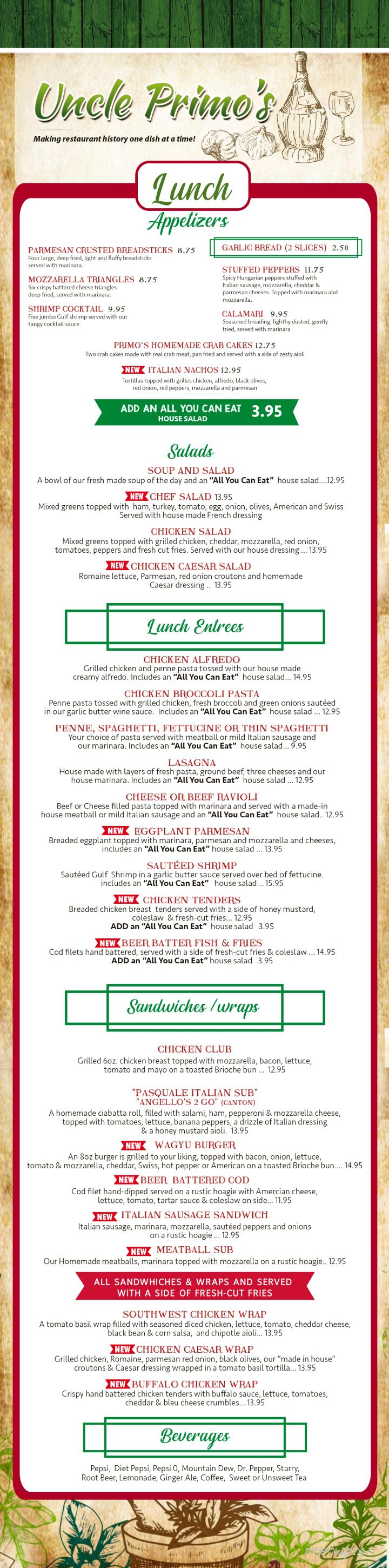 Uncle Primo's - New Philadelphia, OH menu_pic