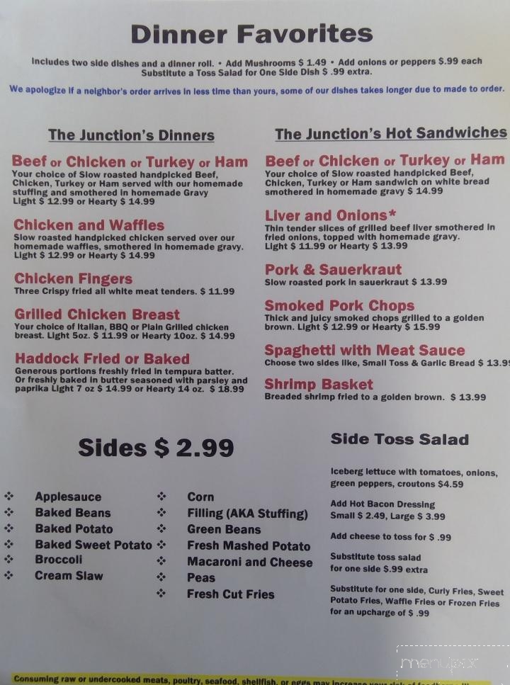 Juniata Junction Restaurant - Mifflintown, PA menu_pic