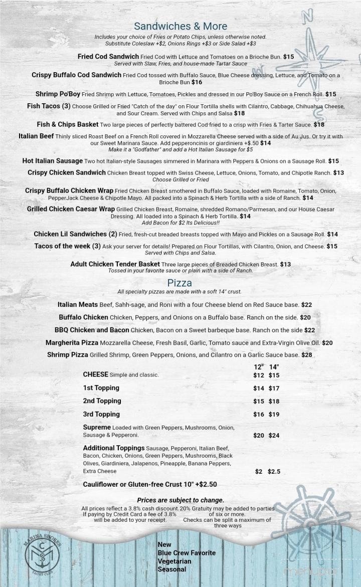 Marina Shores Yacht Club - Portage, IN menu_pic