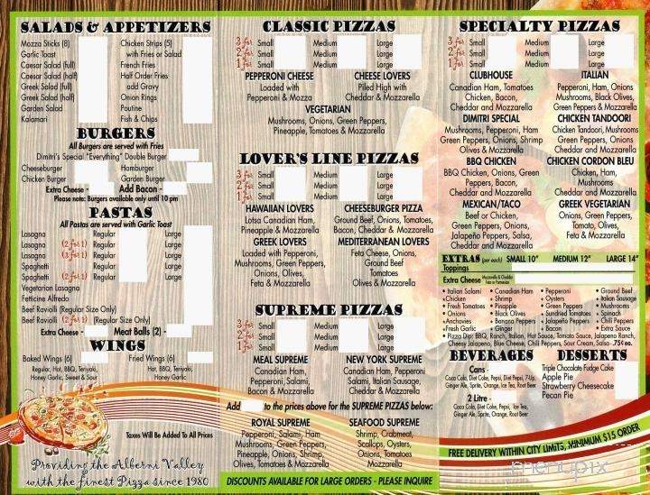 Dimitris Pizza Steak & Seafood Restaurant - Port Alberni, BC menu_pic