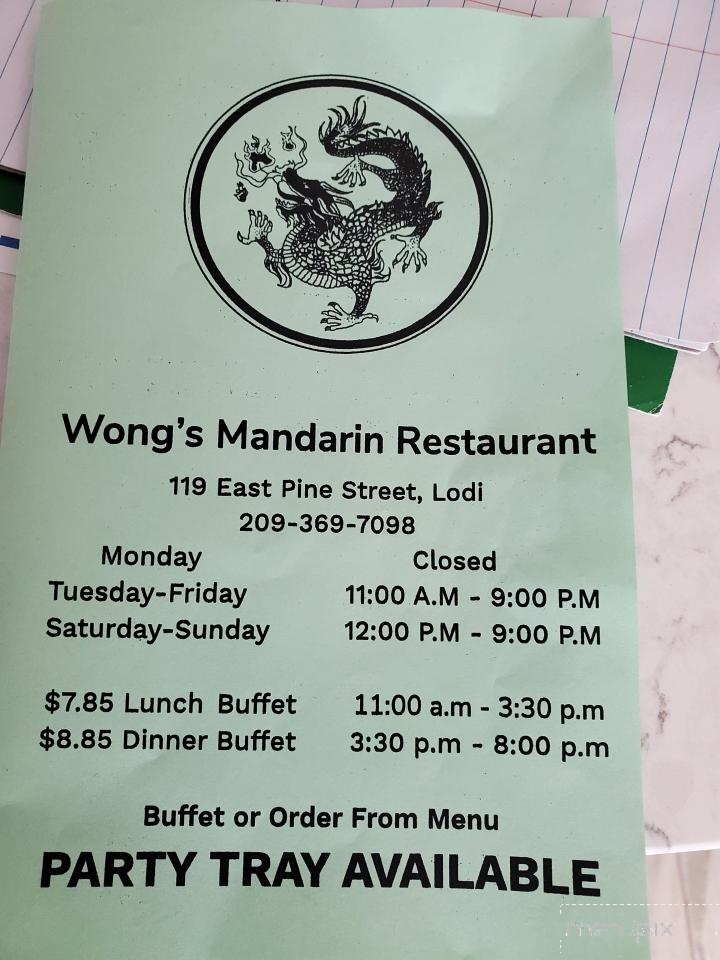 Wong's Mandarin Restaurant - Lodi, CA menu_pic
