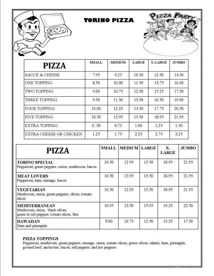 Torino Pizza & Pasta - kingston , ON menu_pic