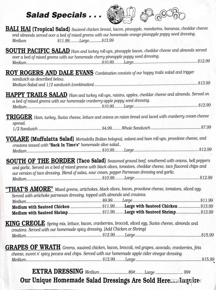 Back In Time - Opelousas, LA menu_pic
