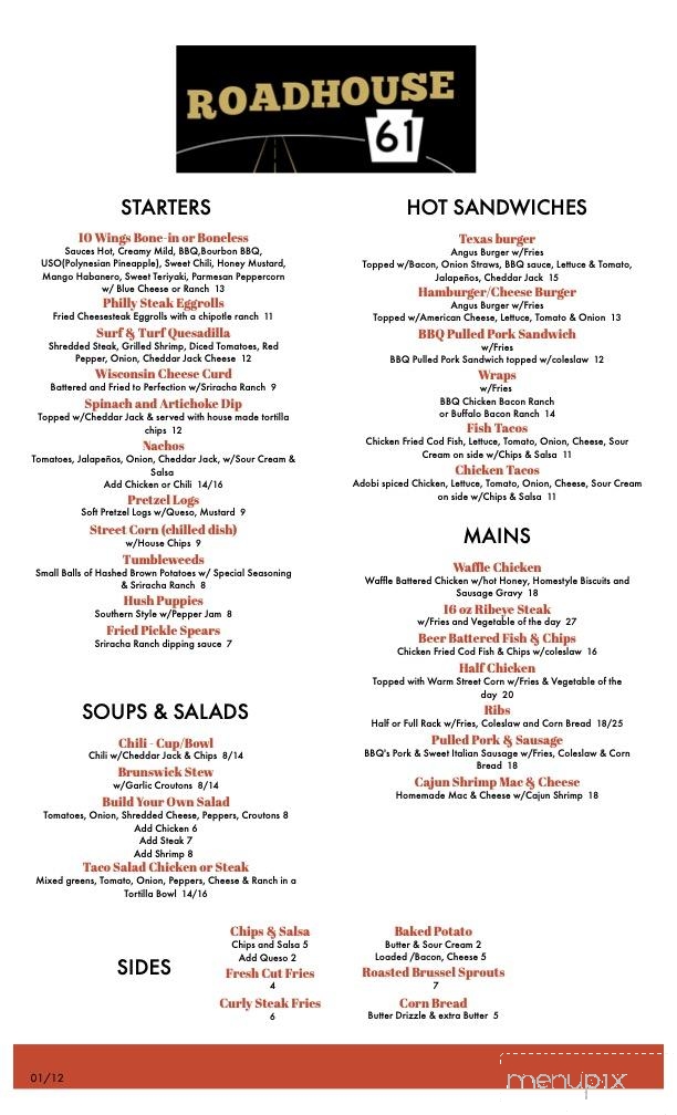 Roadhouse 61 - Orwigsburg, PA menu_pic