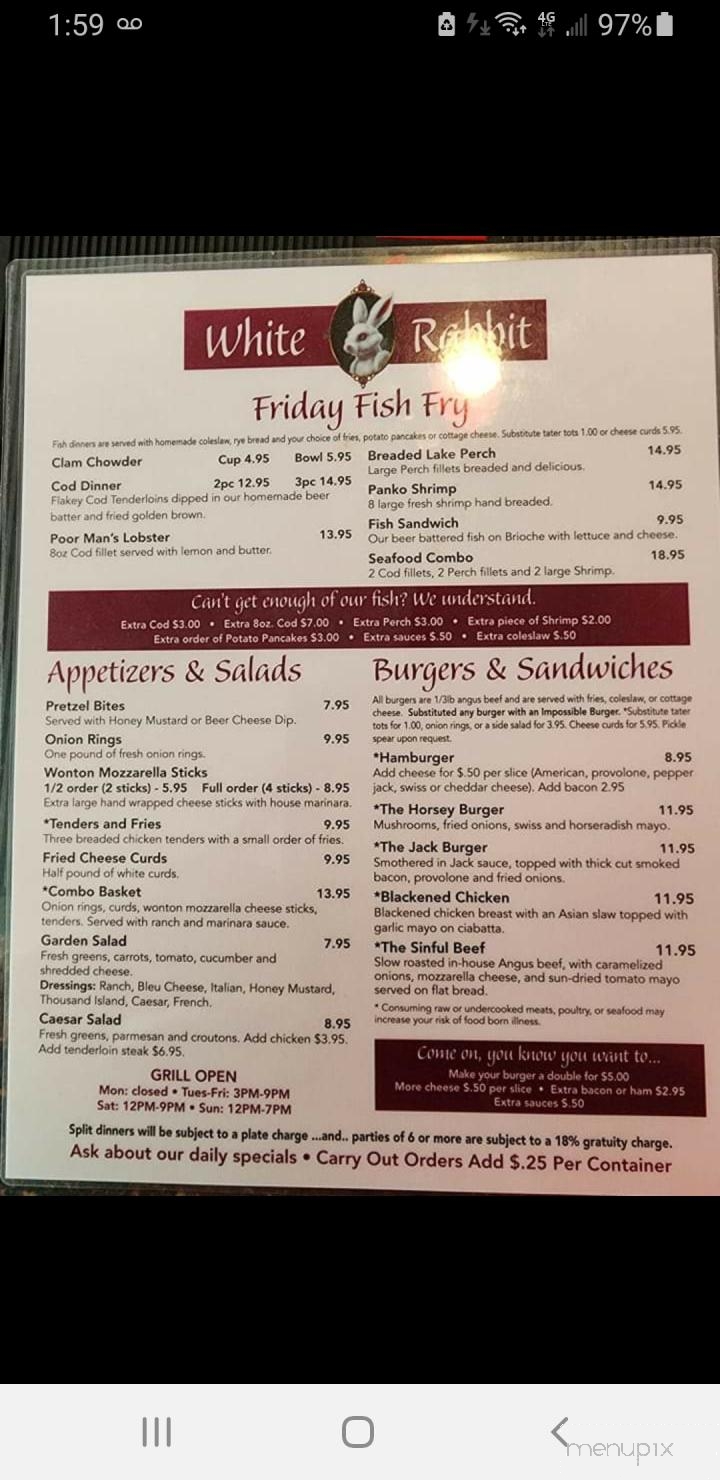 White Rabbit Bar and Grill - Mequon, WI menu_pic