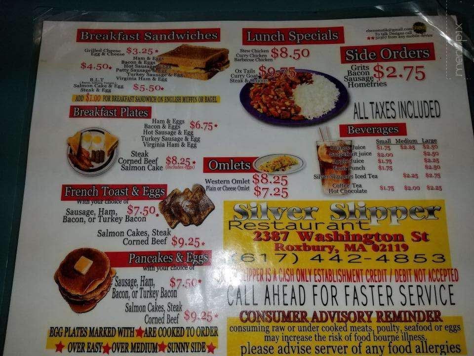 Menu of Silver Slipper Restaurant in Roxbury, MA 02119