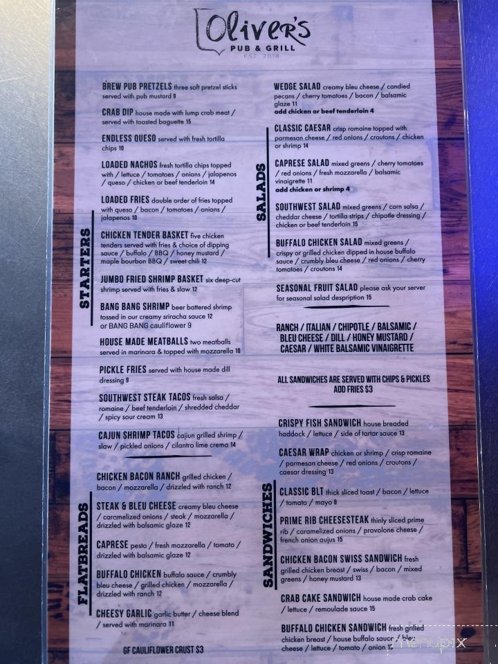 Oliver's Pub & Grill - Towanda, PA menu_pic