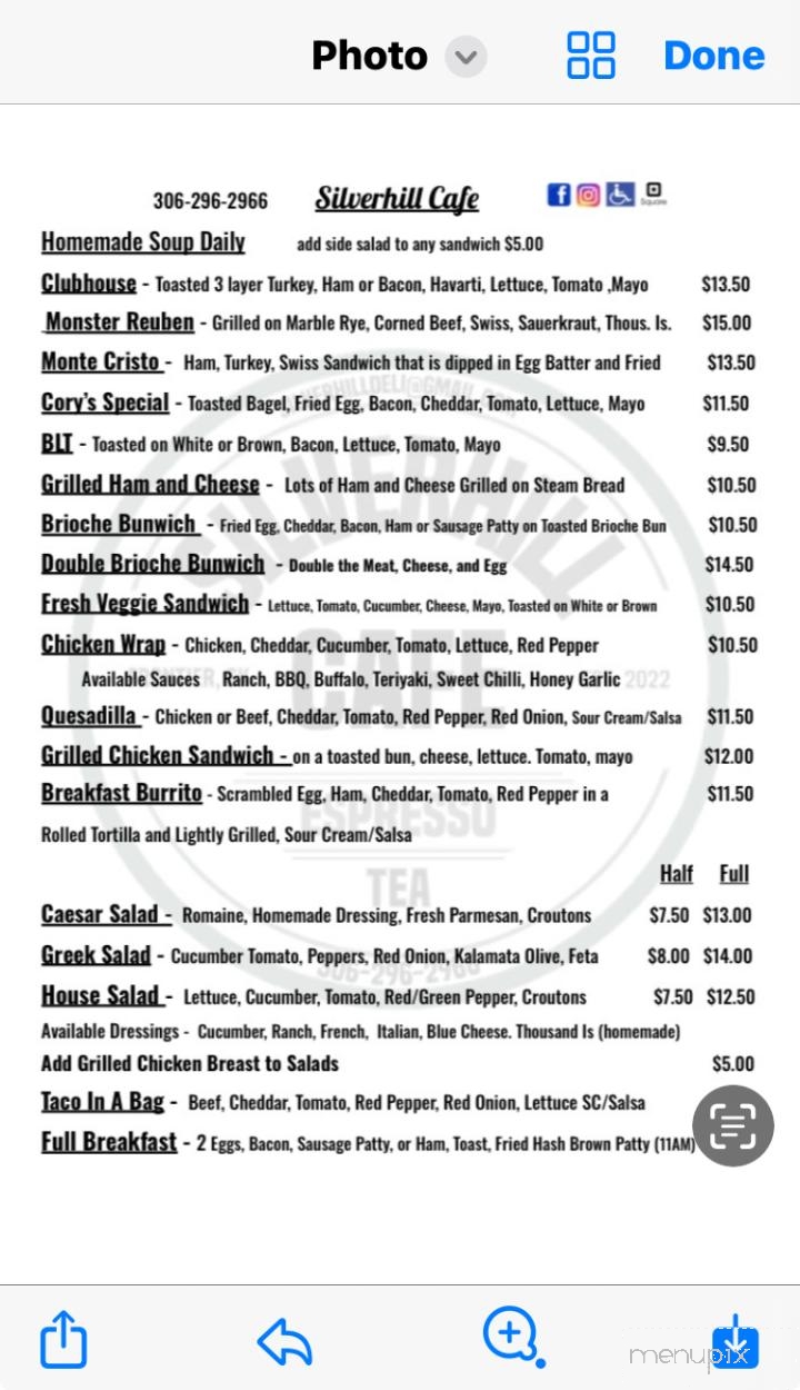 Silverhill Cafe - Frontier, SK menu_pic