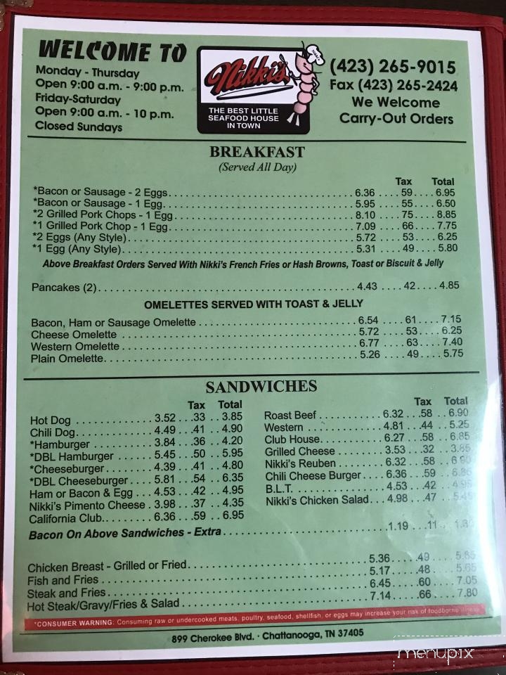 Nikki's Drive Inn - Chattanooga, TN menu_pic