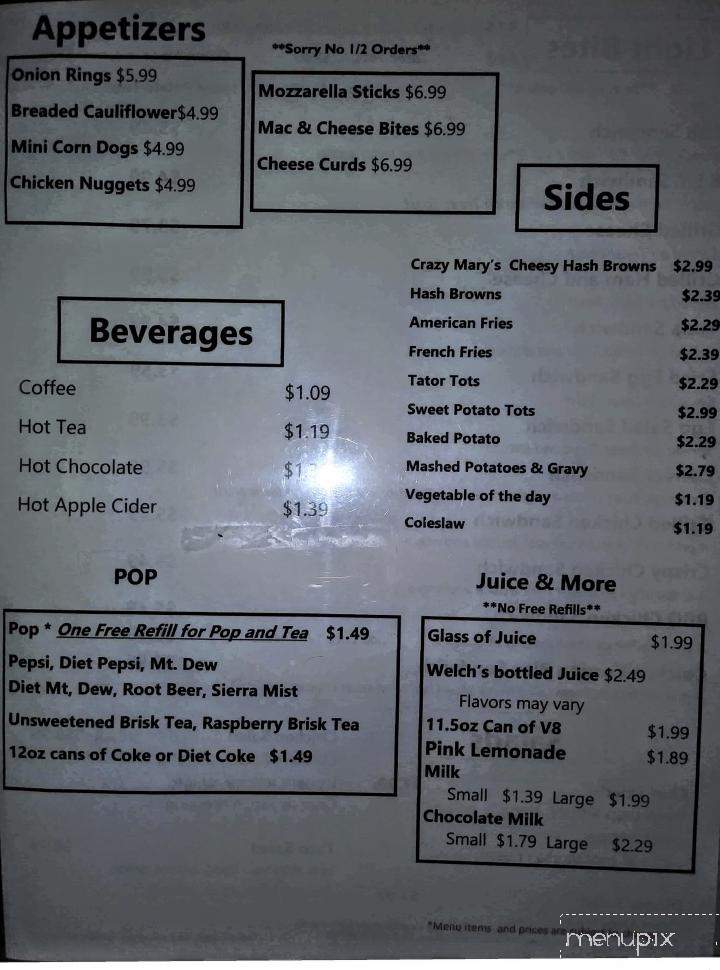 Crazy Mary's Cafe - Finlayson, MN menu_pic