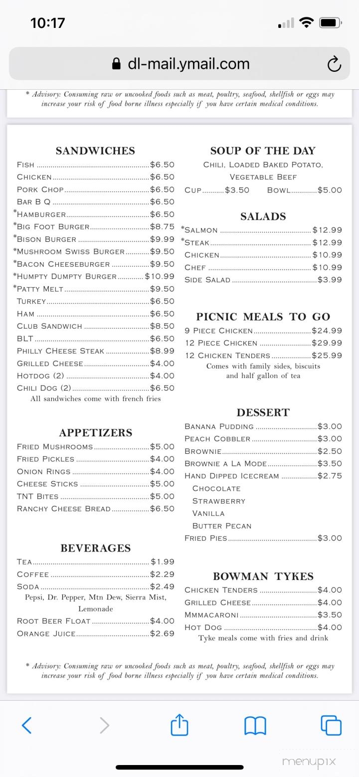 The Bowman House Southern Kitchen - Bowman, GA menu_pic
