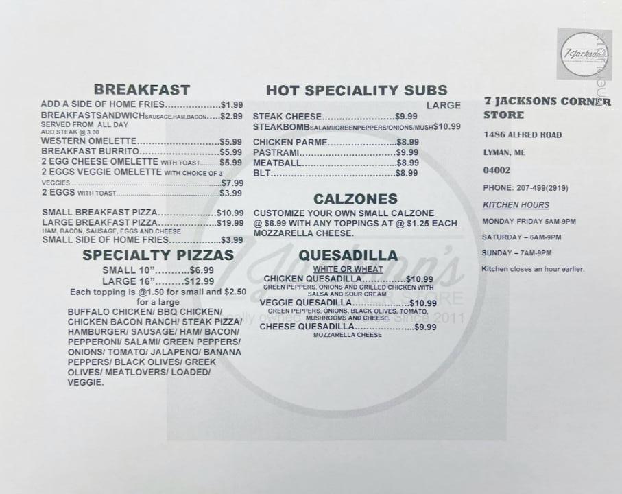 7 Jackson's Corner Store - Lyman, ME menu_pic