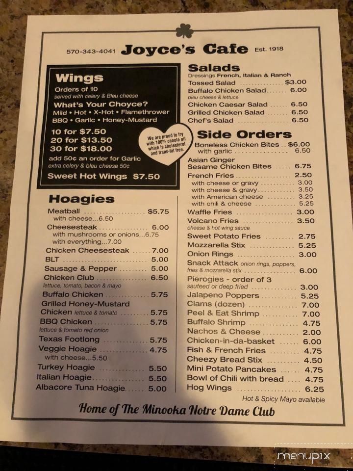 Joyce's Cafe - Scranton, PA menu_pic