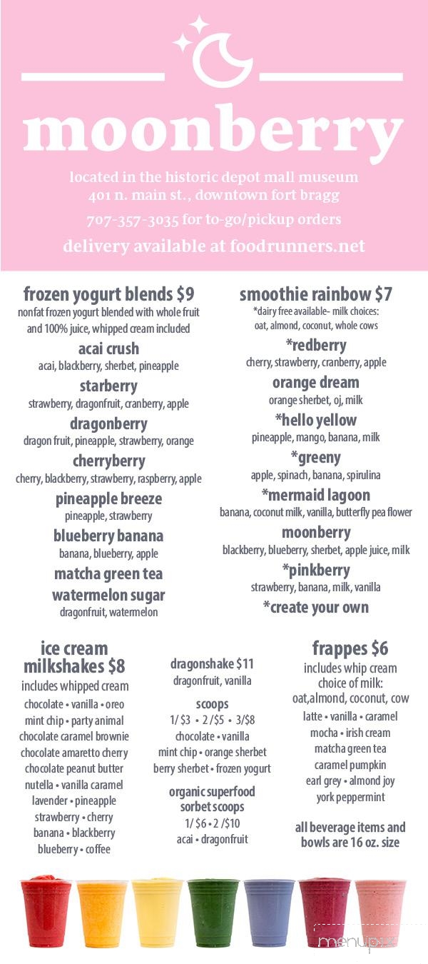 Moonberry Mendocino - Fort Bragg, CA menu_pic