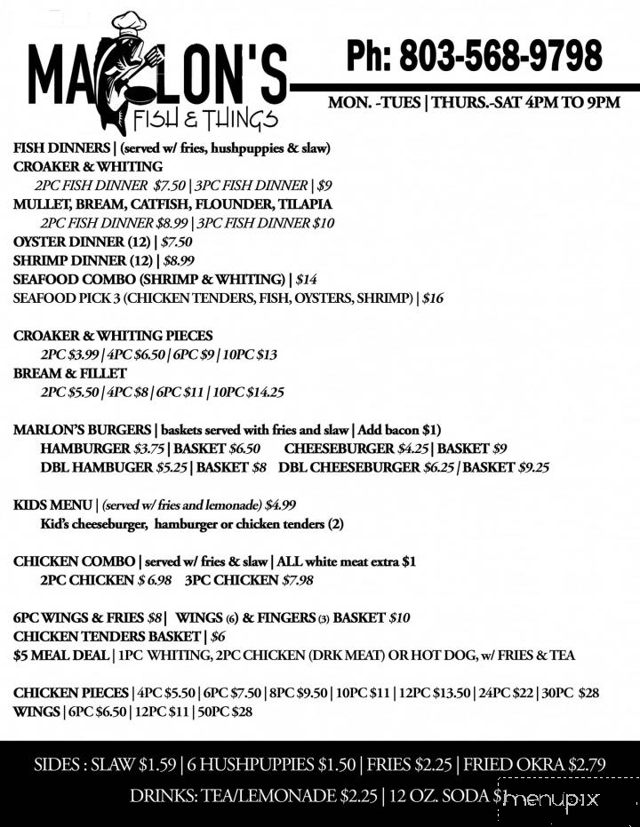 Marlon Fish & Things - Swansea, SC menu_pic