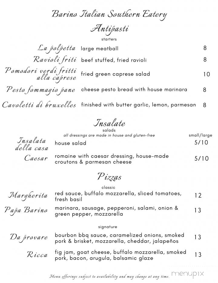 Barino Italian Southern Eatery - Columbia, TN menu_pic