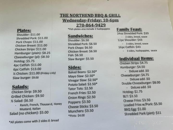 The Northend BBQ & Grill - Burkesville, KY menu_pic