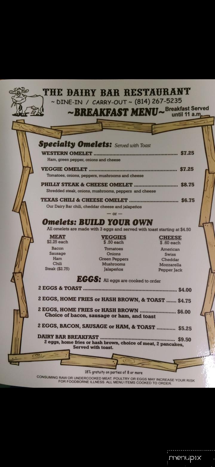 Dairy Bar - Berlin, PA menu_pic