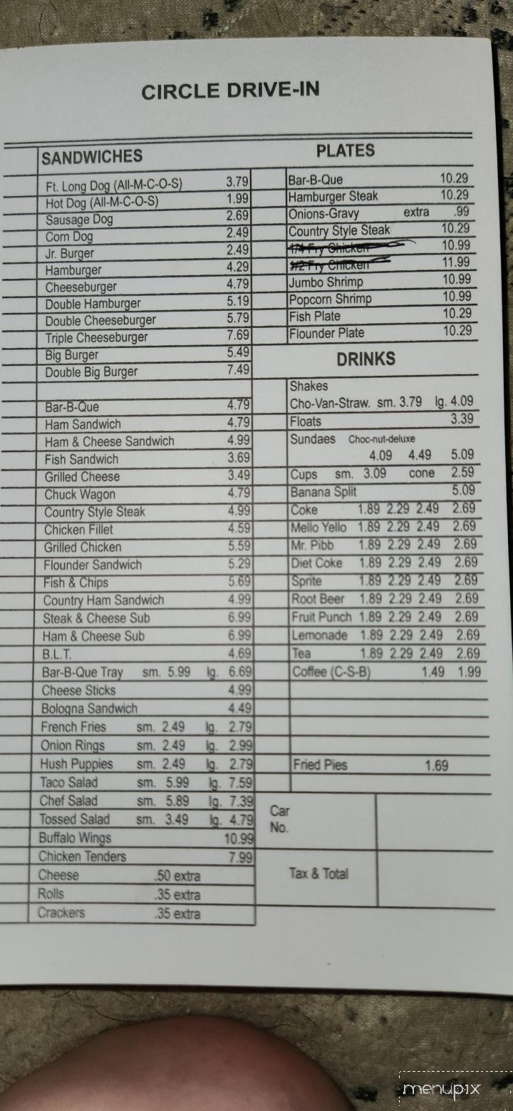 Circle Drive In - Eden, NC menu_pic