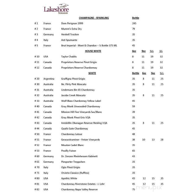 Lakeshore Restaurant - Regina, SK menu_pic