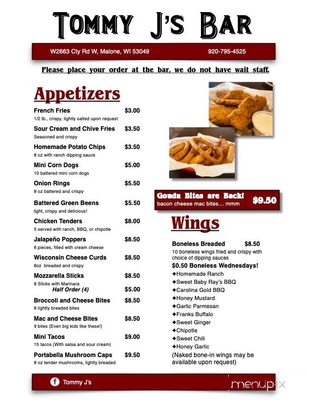 Tommy J's - Malone, WI menu_pic