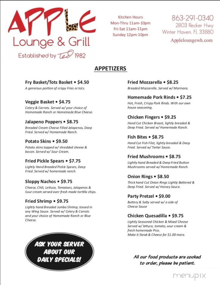 Apple Lounge - Winter Haven, FL menu_pic