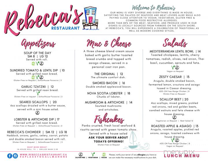 Rebecca's Restaurant - Mahone Bay, NS menu_pic