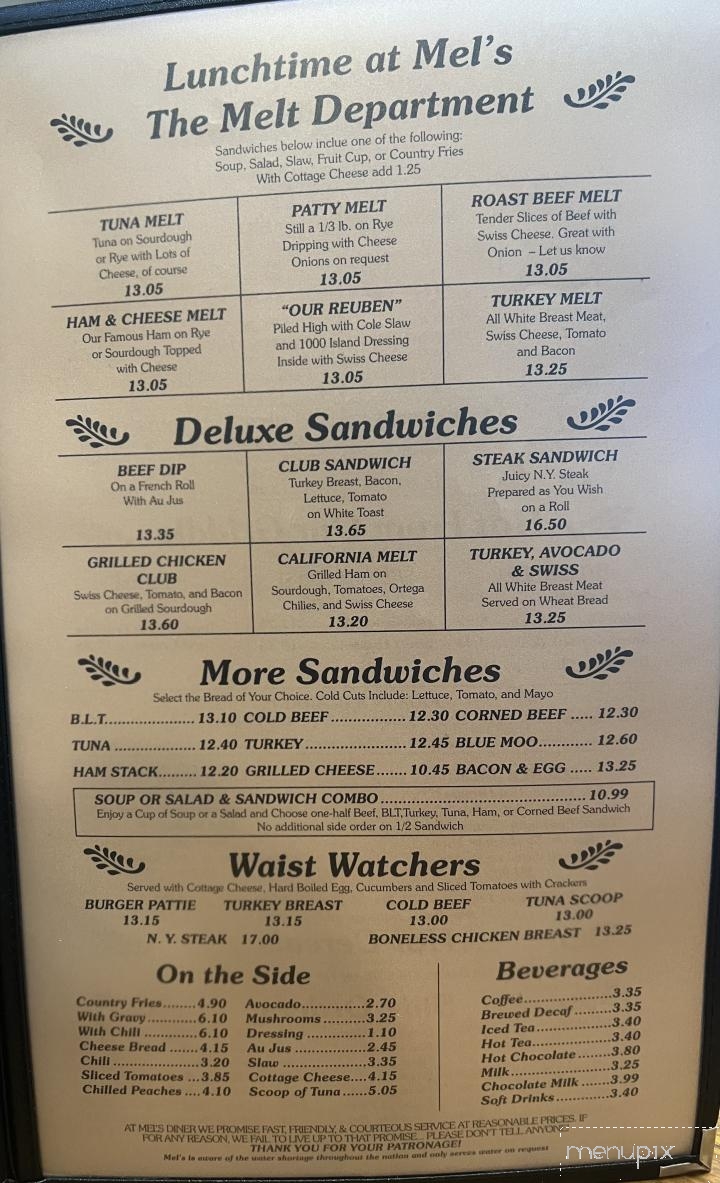 Mel's Diner - Fountain Valley, CA menu_pic