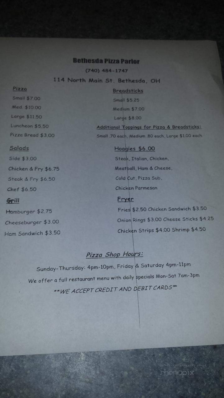 Pizza Parlor - Bethesda, OH menu_pic