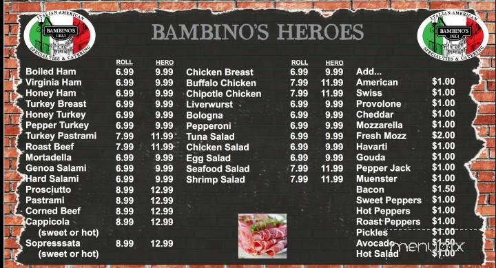 Bambino's Deli - New Milford, NJ menu_pic
