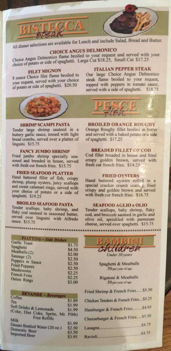 Minard's Spaghetti Inn - Clarksburg, WV menu_pic