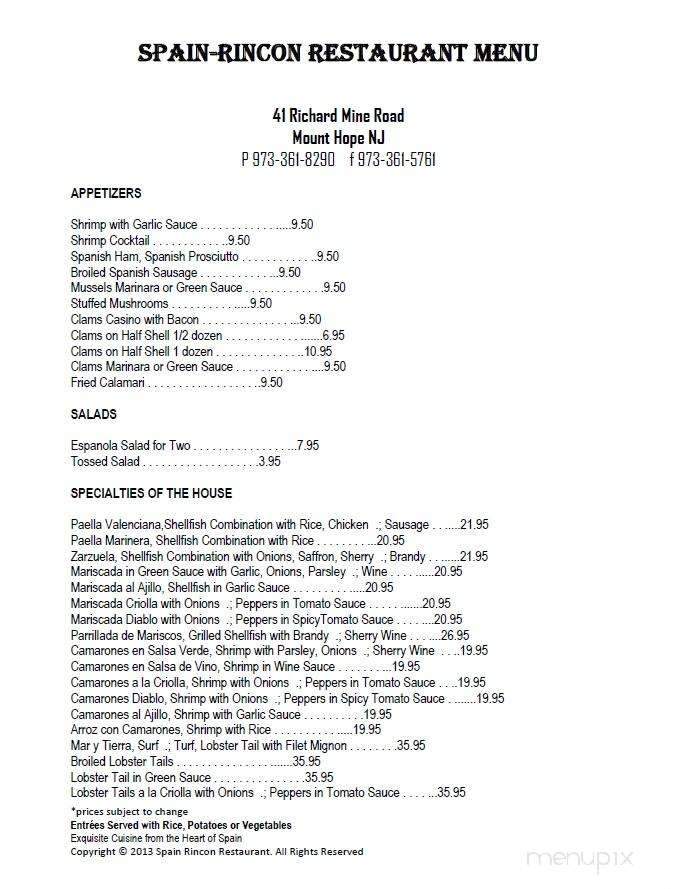 Spain Rincon - Wharton, NJ menu_pic