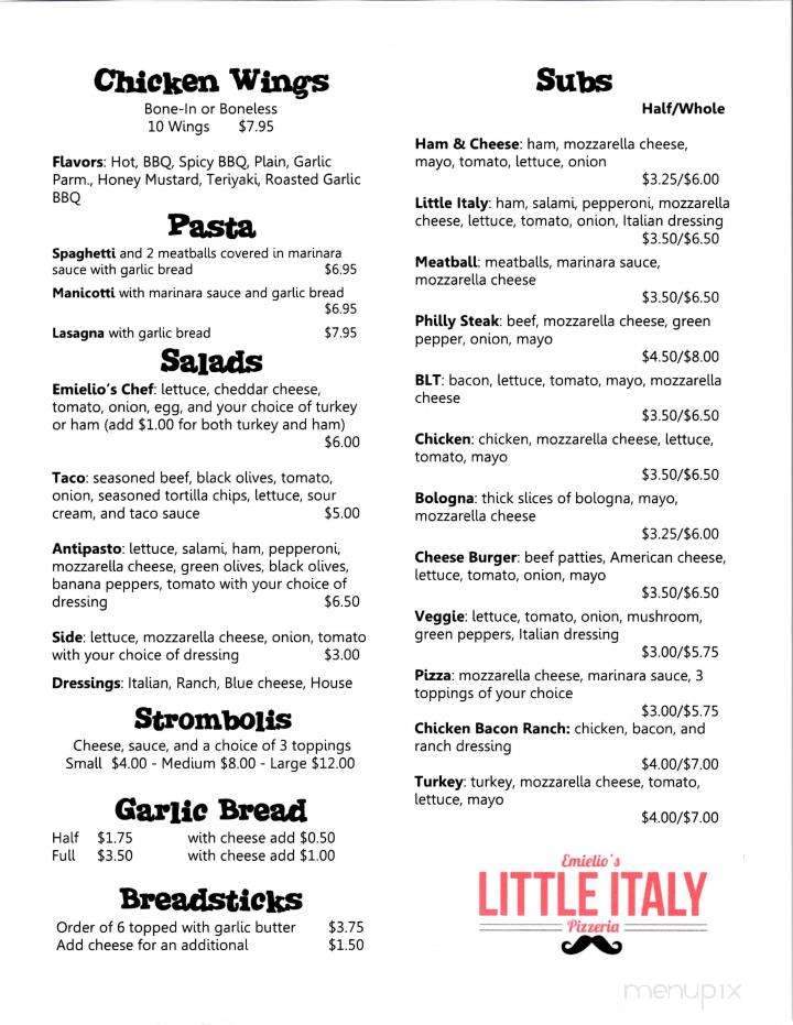 Emielio's Little Italy Pizza & Pasta - Bellevue, OH menu_pic