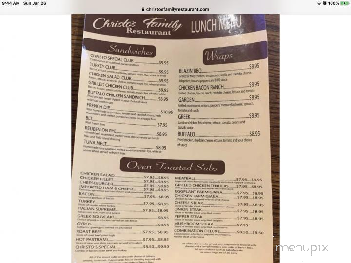 Christo's Family Restaurant - Salisbury, NC menu_pic