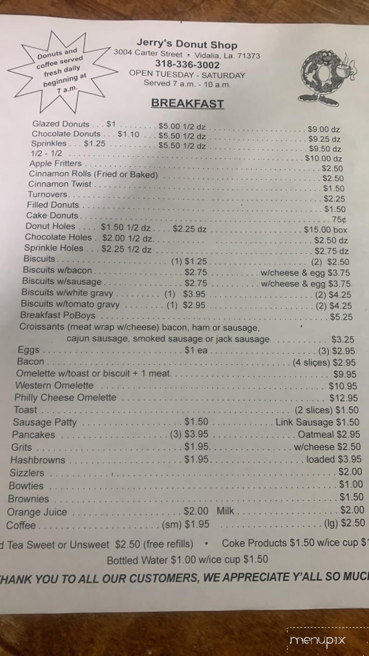 Jerrys Donut Shop - Vidalia, LA menu_pic