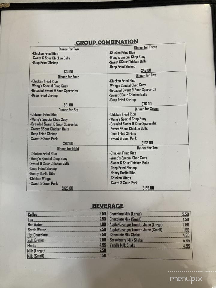Wong's Cafe - Canora, SK menu_pic