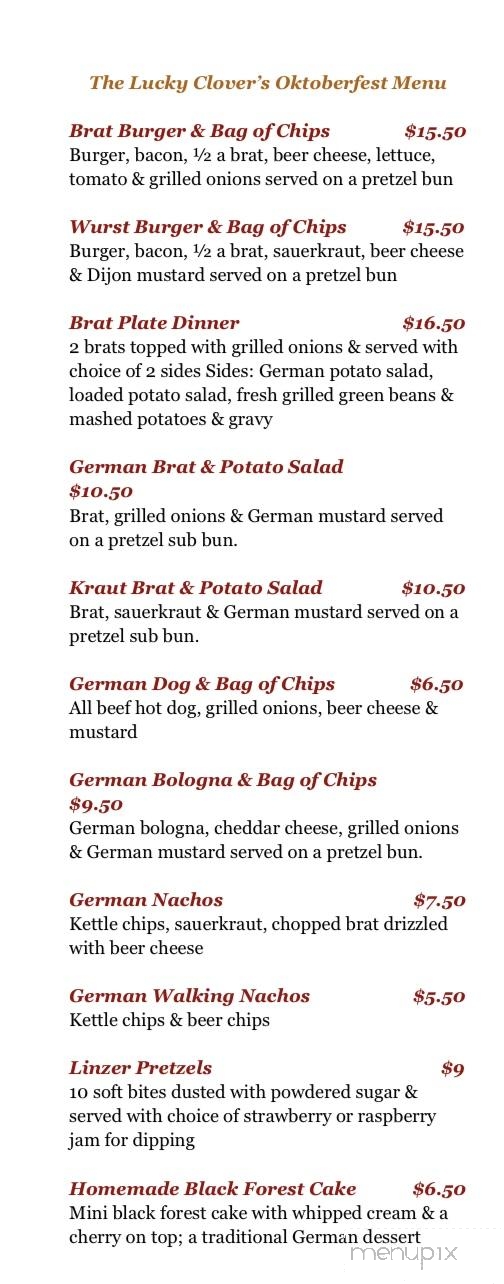 The Lucky Clover - Mooresville, NC menu_pic