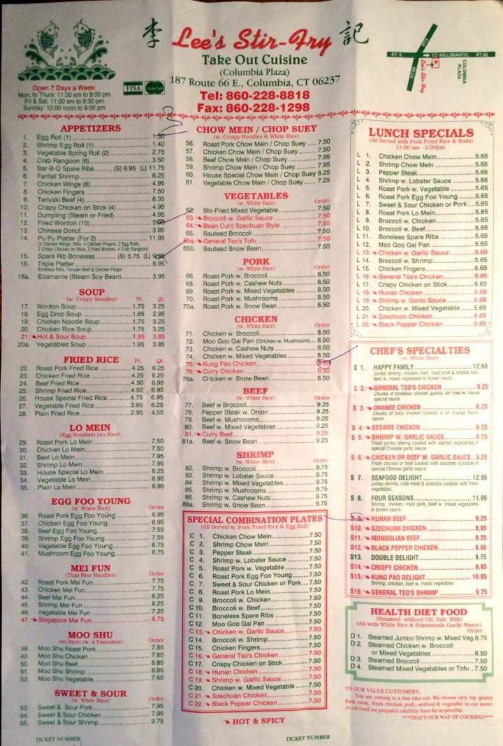 Lee's Stir-Fry - Columbia, CT menu_pic