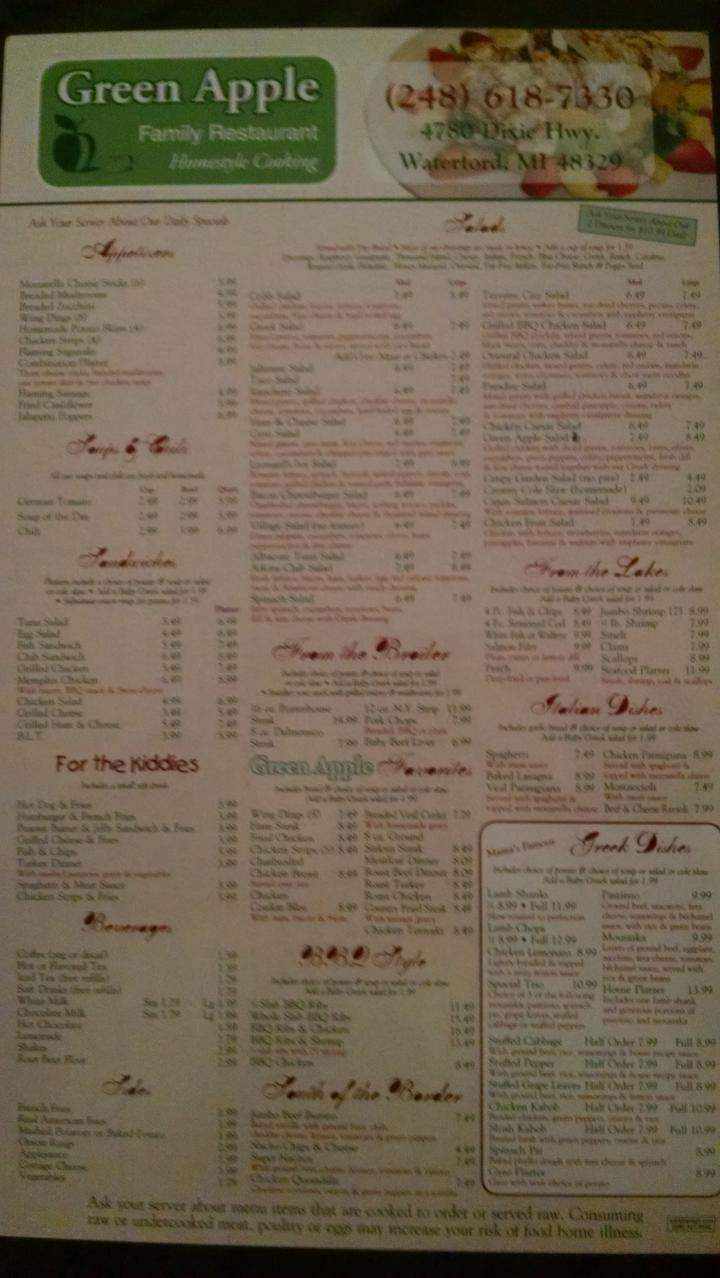 Green Apple Restaurant - Waterford, MI menu_pic