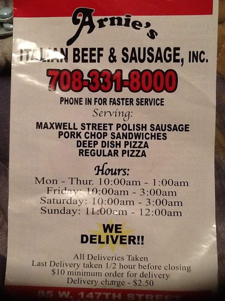 Arnie's Pizza - Harvey, IL menu_pic