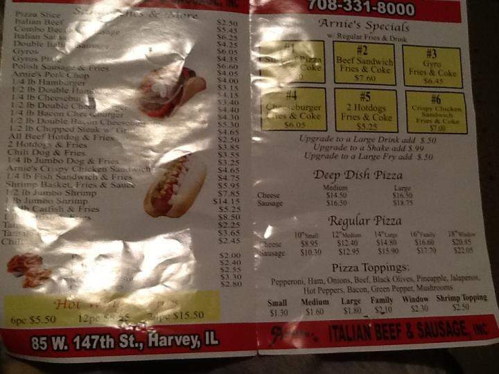 Arnie's Pizza - Harvey, IL menu_pic