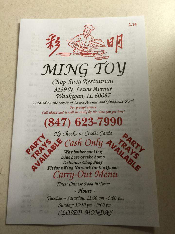 Menu Of Ming Toy Restaurant In Waukegan Il 60087