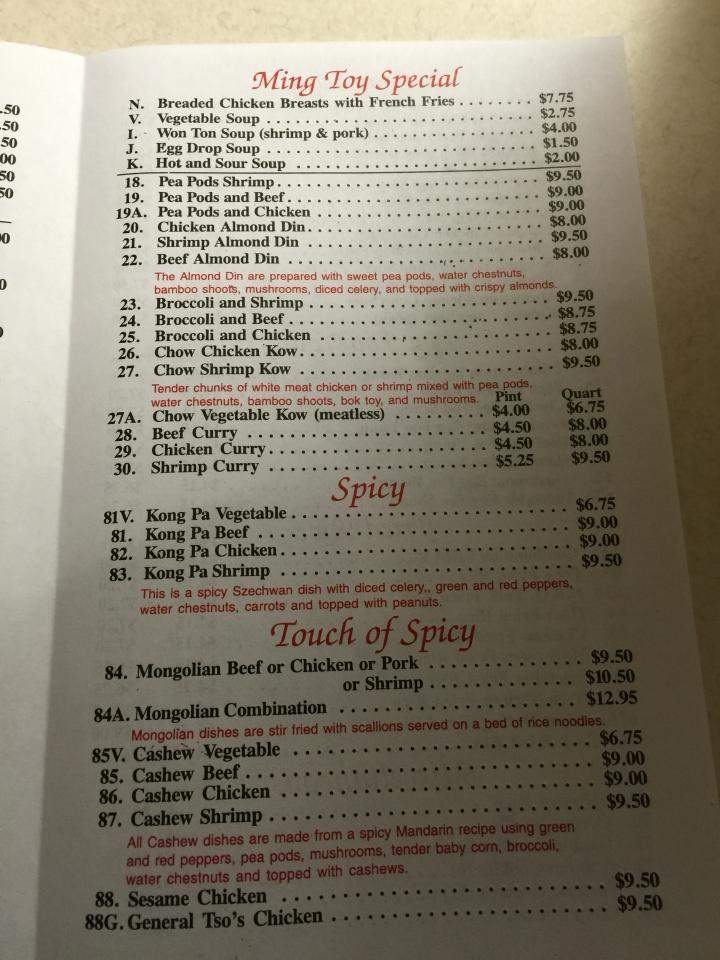 Menu Of Ming Toy Restaurant In Waukegan Il 60087