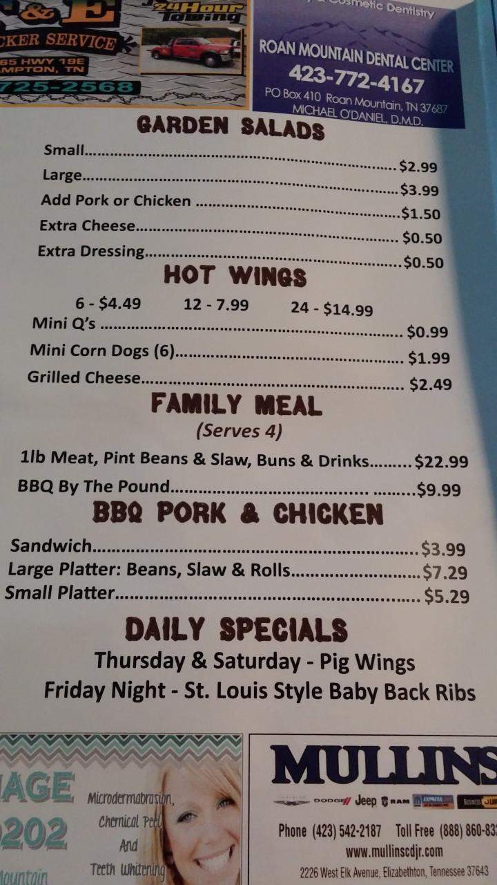 Highlander BBQ - Roan Mountain, TN menu_pic