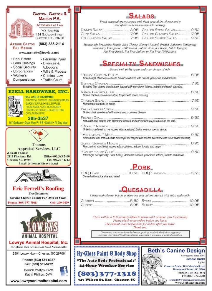 Summit Food & Spirits - Chester, SC menu_pic